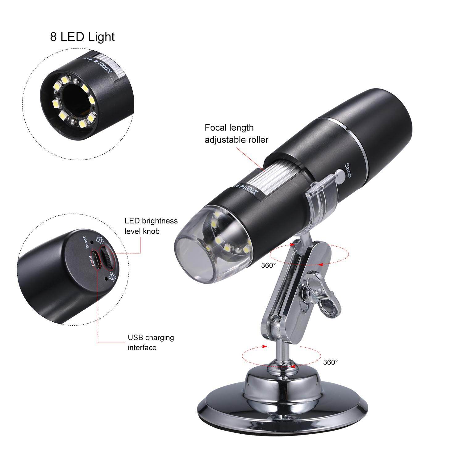 KKmoon Electron Digital Microscope Portable WiFi Wirelessly 1000x High Definition Magnifying Glass Christmas Halloween Educational Gift for Children