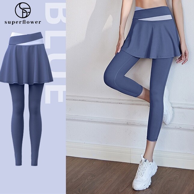 SUPERFLOWER Women's New High Waist 2 In 1 Piece Double Layers Fiess Exercise Running Training Yoga Sports Pants_voghion.com