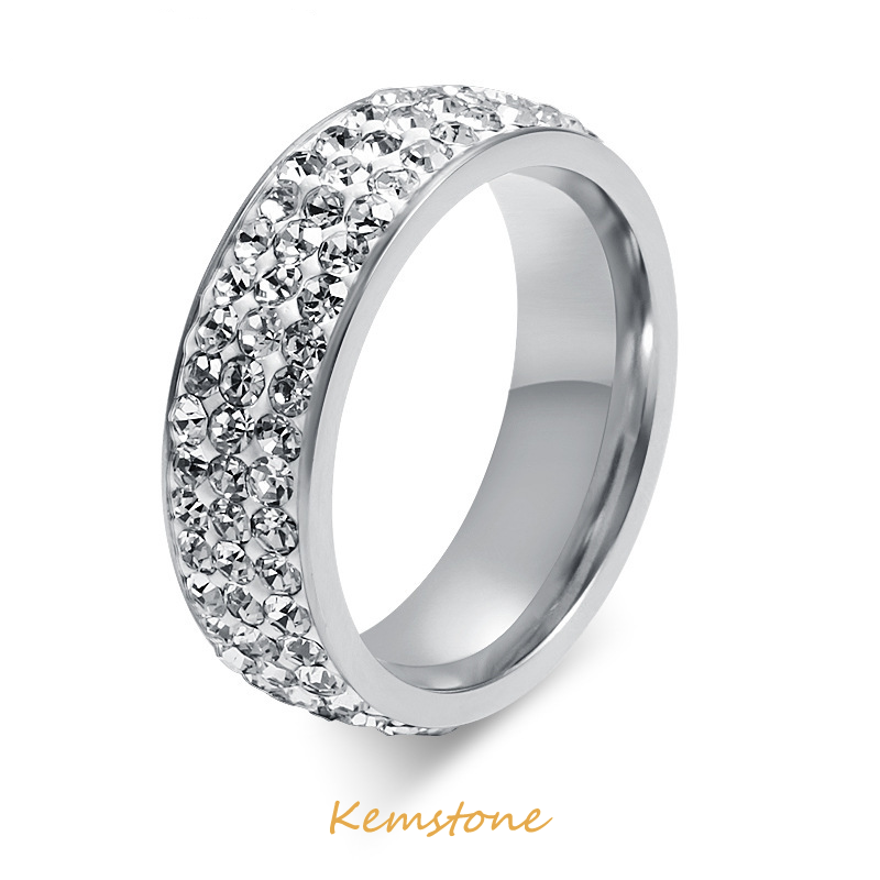 Kemstone Clay Crystal Stainless Steel 7MM Silver Color Female Ring Gift for Women's Jewelry
