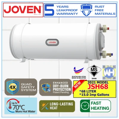 (AUTHORISED DEALER) JOVEN JH68 Liter Storage Heater Horizontal Series Stainless Steel Storage Water Heater with Enhanced Dry Burn Protection and Isolation Barrier (Old Model JH68/JH-68 or JH68HE/JH-68HE , New Model JSH68/JSH-68)
