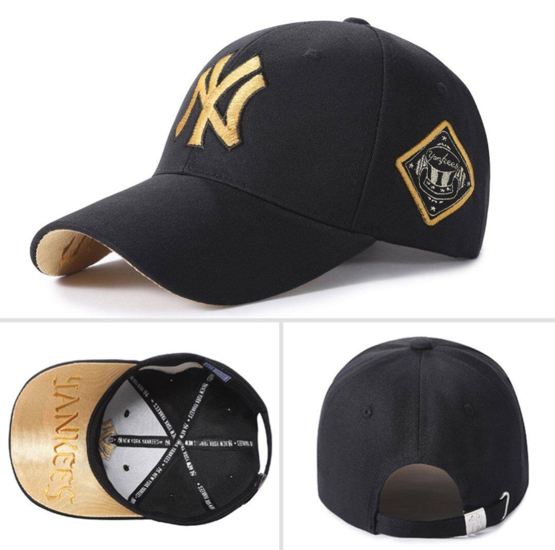 Standard Gold Black NY New York Yankees Cap Hat Topi Baseball Sports MLB Fashion Wear Outdoor Indoor Adjustable Hip Hop Casual Unisex Men Women Cotton Linen Hot Summer Trucker Snapback Sunscreen Korea...