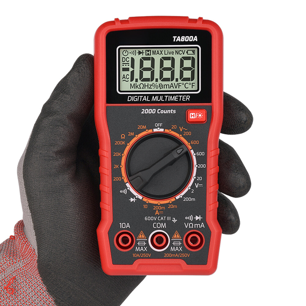 TA800A 600V Digital Multimeter with DC AC Voltmeter and Ohm Volt Amp Tester Measures Voltage Current Resistance Tests Live