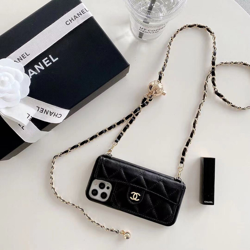 Apple iPhone 14 pro max phone case with gold ball adjustment length, metal chain, leather phone protective case, iPhone 13 pro max diagonal hanging rope, Apple iPhone 12 pro max anti drop and dustproof Apple iPhone 11 phone case