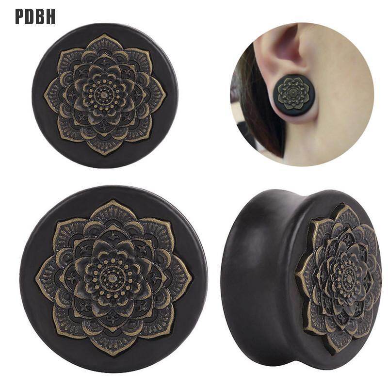 [PDBH Fashion Store] Flower Wood Ear Plugs Flesh Tunnels Gauges Organic Double Flared Saddle Piercing