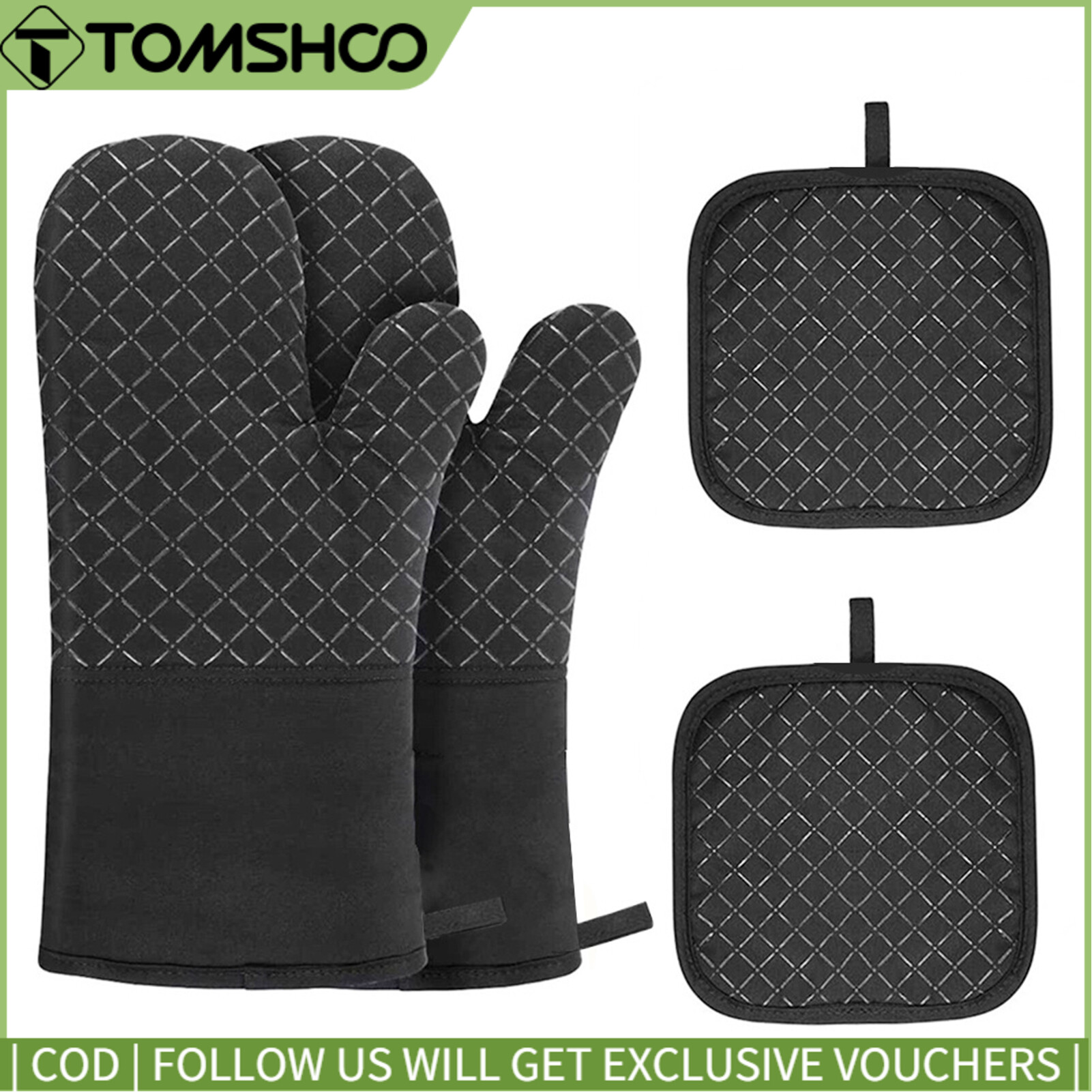 Topp Cycling Oven Mitts and Pot Holders 4pcs Set Heat Resistant Oven Gloves and Hot Pads Potholders for BBQ Kitchen Baking Cooking Grilling