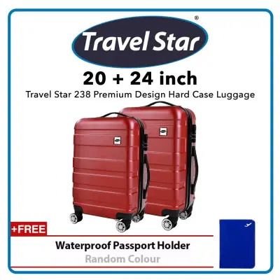 Travel Star 238 Premium Design Hard Case Luggage Bagasi Set 20+24 inches - Red (Free Passport Holder)