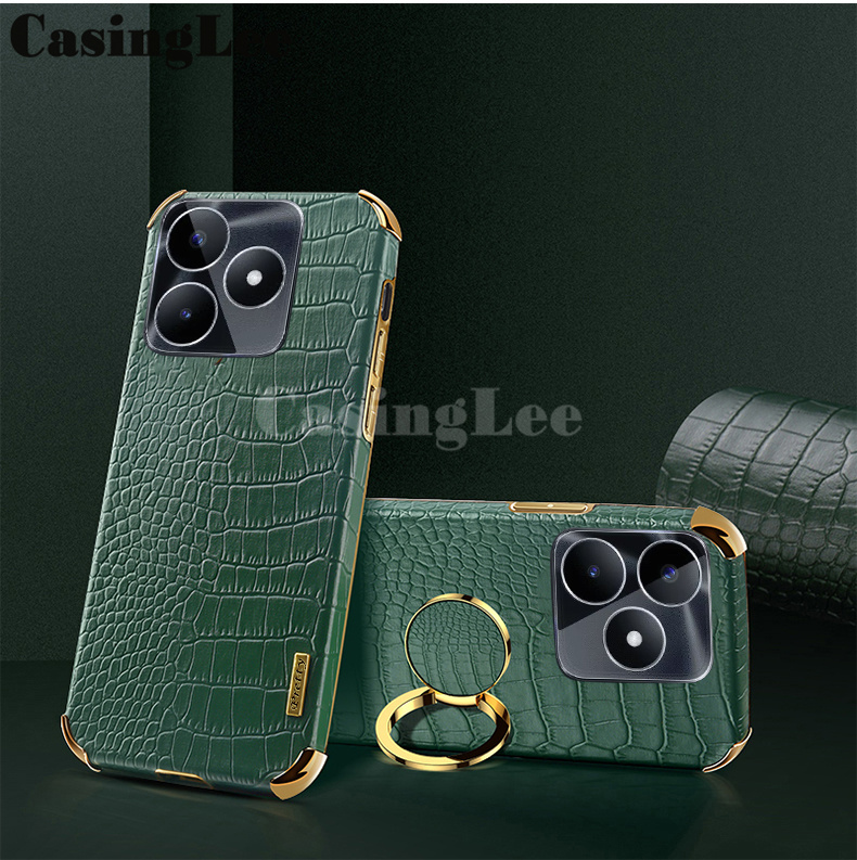 For Realme C51 Case Soft Crocodile Pattern Texture Leather Handphone Shockproof adsorb Ring cover For Realme C51 Back Cover Phone cases