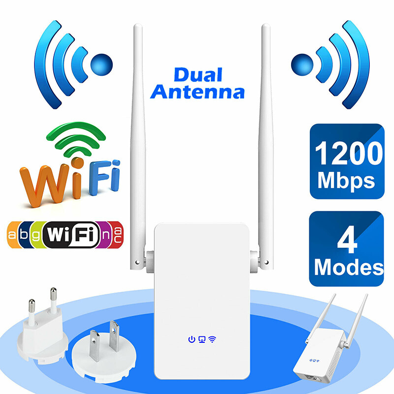 Bộ Mở Rộng Phạm Vi WiFi Băng Tần Kép AC1200, Tín Hiệu Không Dây Booster Khuếch Đại Với 2 Ăng Ten Ngoài