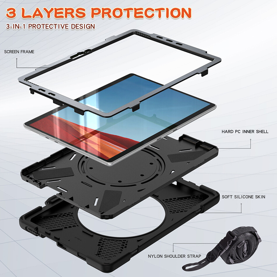 IFarcase Cho Surface Pro 7 Plus 4 5 6 7 Pro X Ốp Lưng Cứng Chống Sốc Kèm Dây Đeo Ốp Silicone Surface GO Có Khe Cắm Bút Chì Chân Đế Xoay Được 1 2 3