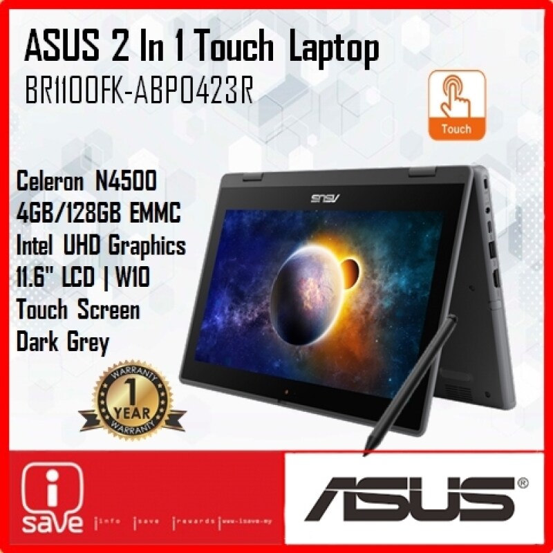 Asus BR1100FK-ABP0423R 11.6 2-In-1 Touch Laptop Dark Grey ( Celeron N4500, 4GB, 128GB EMMc, Intel, W10P ) Malaysia