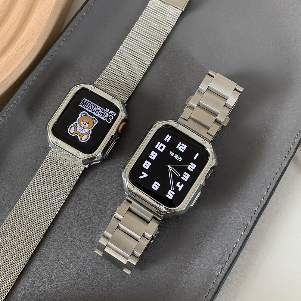 Dây Đeo Bằng Thép Không Gỉ + Ốp Silicon Cho Apple Watch Vòng Tay Kim Loại 44Mm 40Mm 42Mm 38Mm 41Mm 45Mm, Cho I Watch Series 8 7 6 SE 5 4 3 + Công Cụ