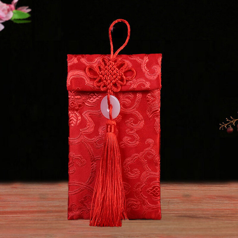 2024 CNY Money Red Packets Dragon and Phoenix Wedding Gift Money Bag with Chinese Knot Jade Rings Brocade Red Envelopes
