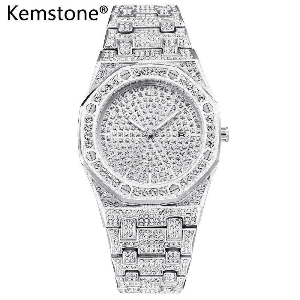 Kemstone Thời Trang Nam Vàng/Bạc/Vàng Hồng Mạ Đồng Hồ Nam Hợp Kim Zircon Lịch Đồng Hồ Đeo Tay Thạch Anh Nữ Trang Hiện Nay bán chạy