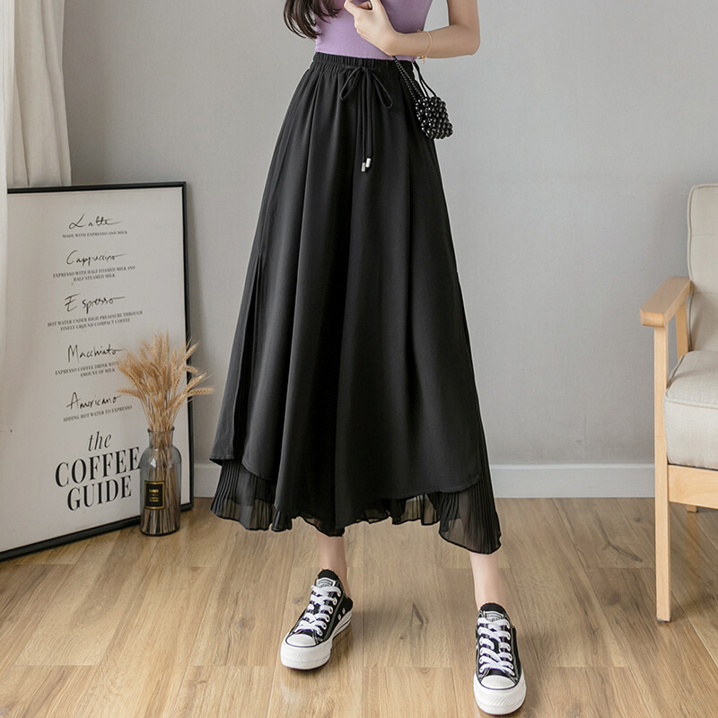 YIGE Women's high-waist cropped trousers, chiffon wide-leg pants, women's new style dancing and flowing culottes, women's wide-leg pants.
