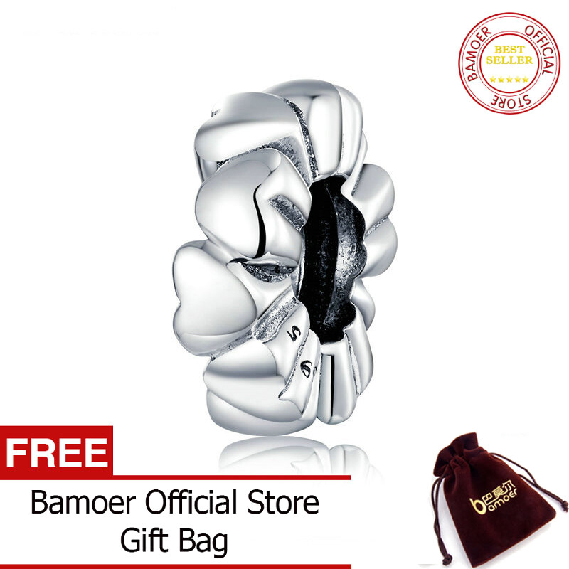 BAMOER Heart Stopper Charm with Silicone Beads for Women Original Bracelet 925 Sterling Silver Jewelry Accessories SCC1521