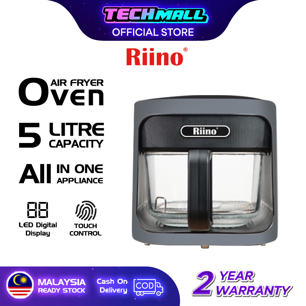Riino GMAF01 Tough Glass AI Air Fryer Oven 5.0L Lazada