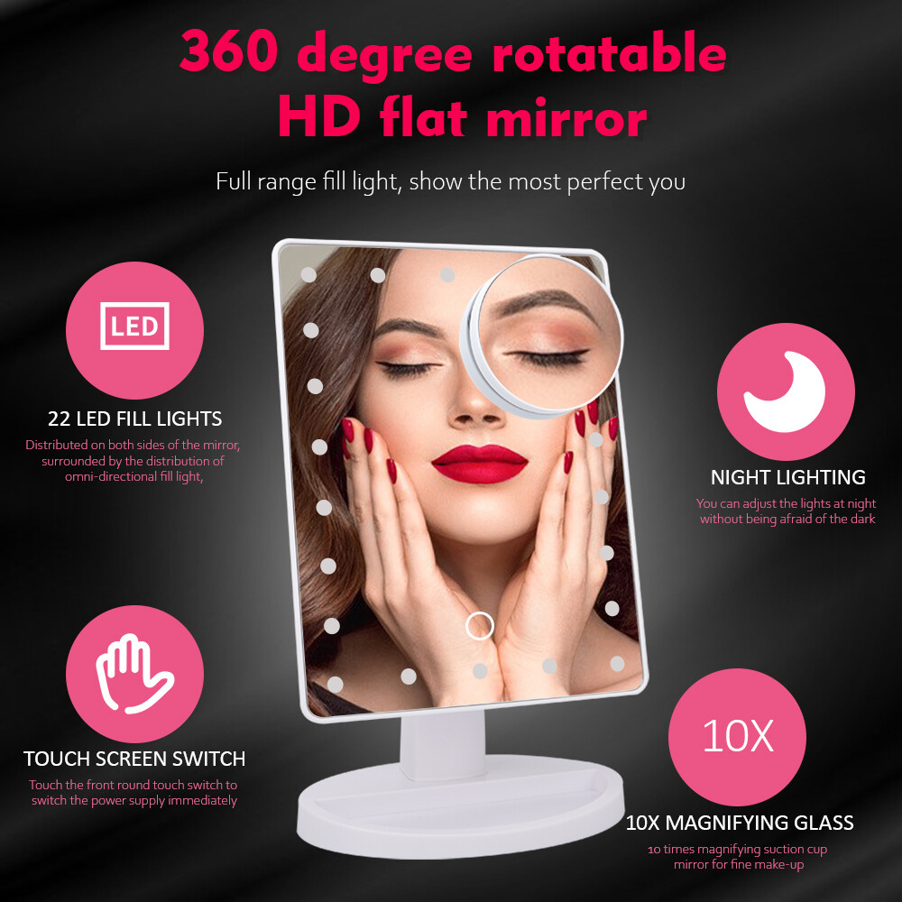 DECINIEE Vanity Lighted Makeup Mirror with 10X Magnifying Mirror 22 LED Lighted Mirror Touch Screen 180 Degree Rotation Cosmetic Mirror