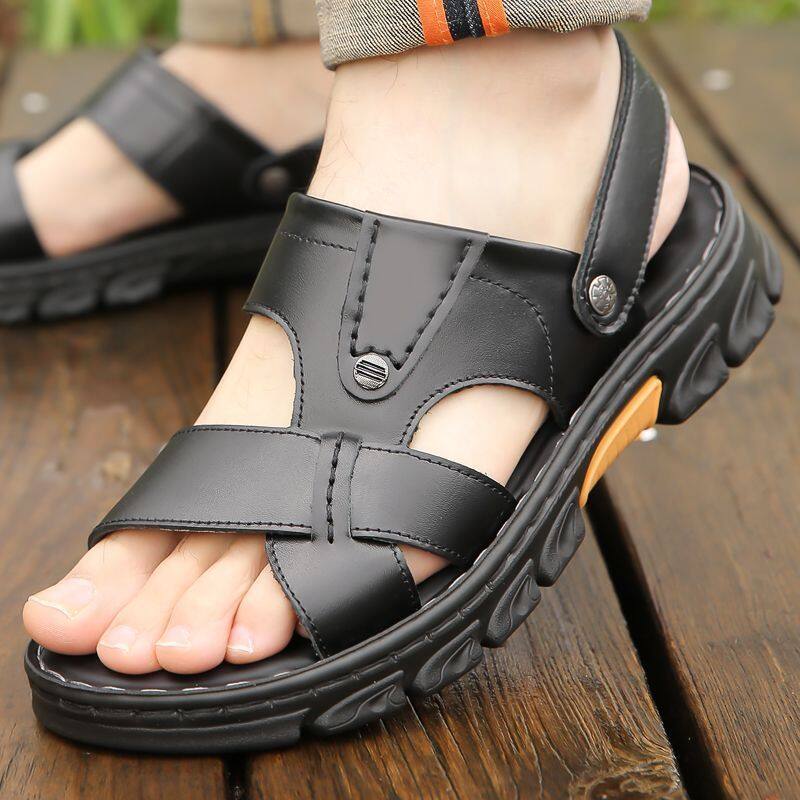 Genuine leather leather summer men's leather sandals for men's casual dual purpose sandals, thick soled beach shoes