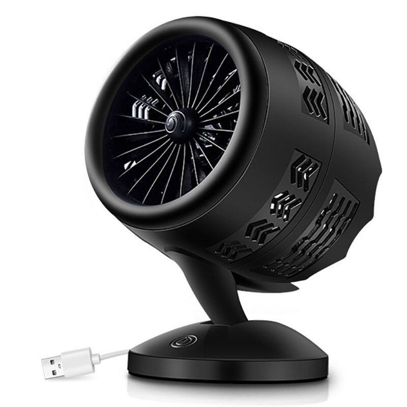 Double-blade Turbine Table Tiny Round Fan Quiet Operation Adjustable Tilt 5-20 ° Rotating USB Rechargeable Household