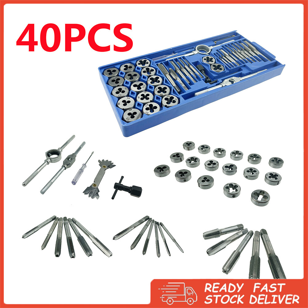 40Pcs Tap and Die Set Metal Tap Wrench Holder Die Handle Kit M3M12 Nut