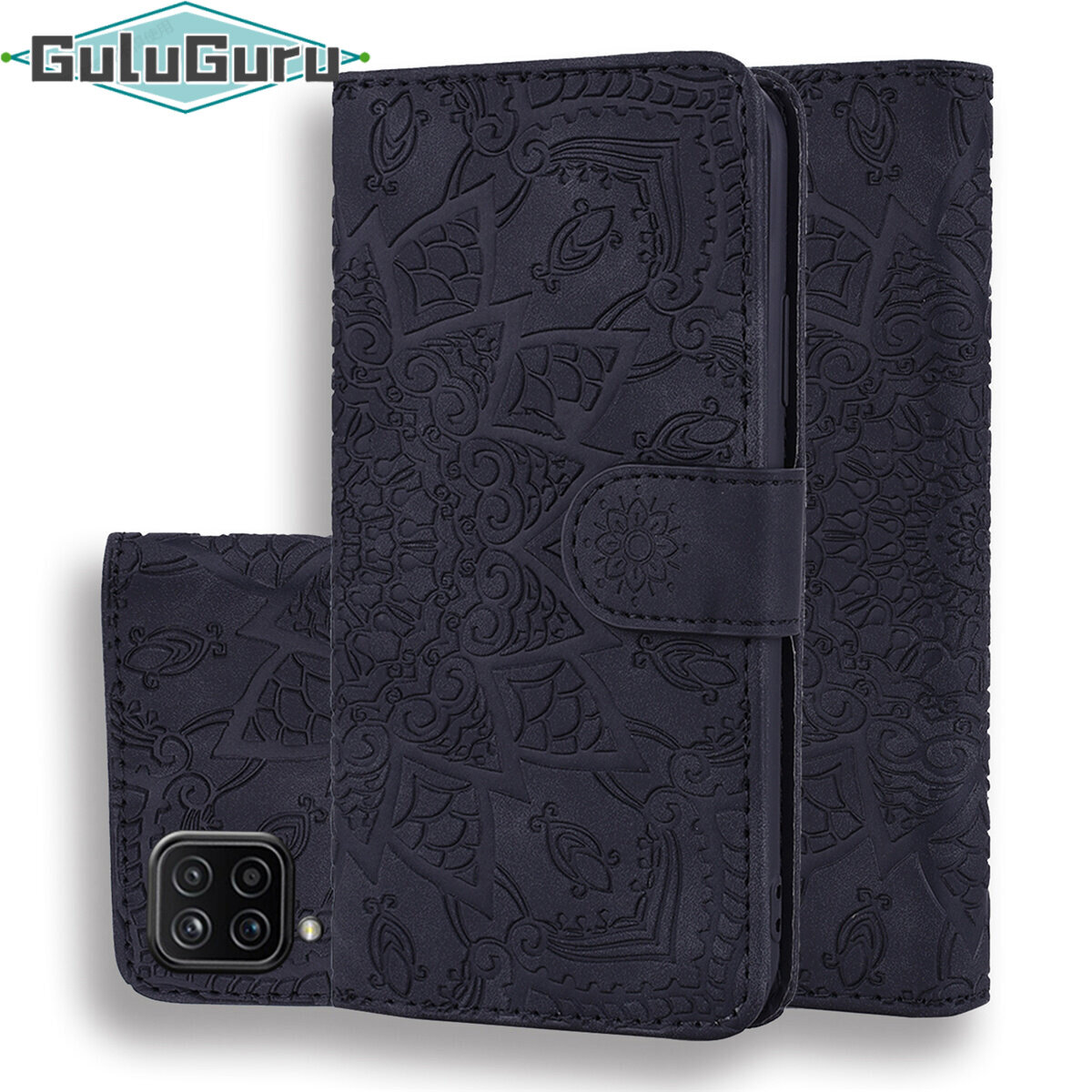 for Samsung A12 Leather Case, Wallet Phone Case Light Slim Flip Folio Cover Durable Shell Genuine Matte Calf Skin Feel, with Kickstand and Cash Card Slots Wristband