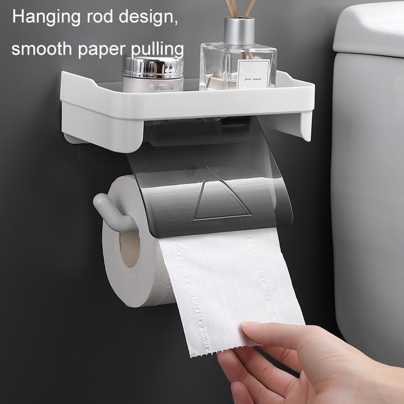 Wall Mount Roll Paper Storage Rack Multi-function Toilet Paper Holder ...