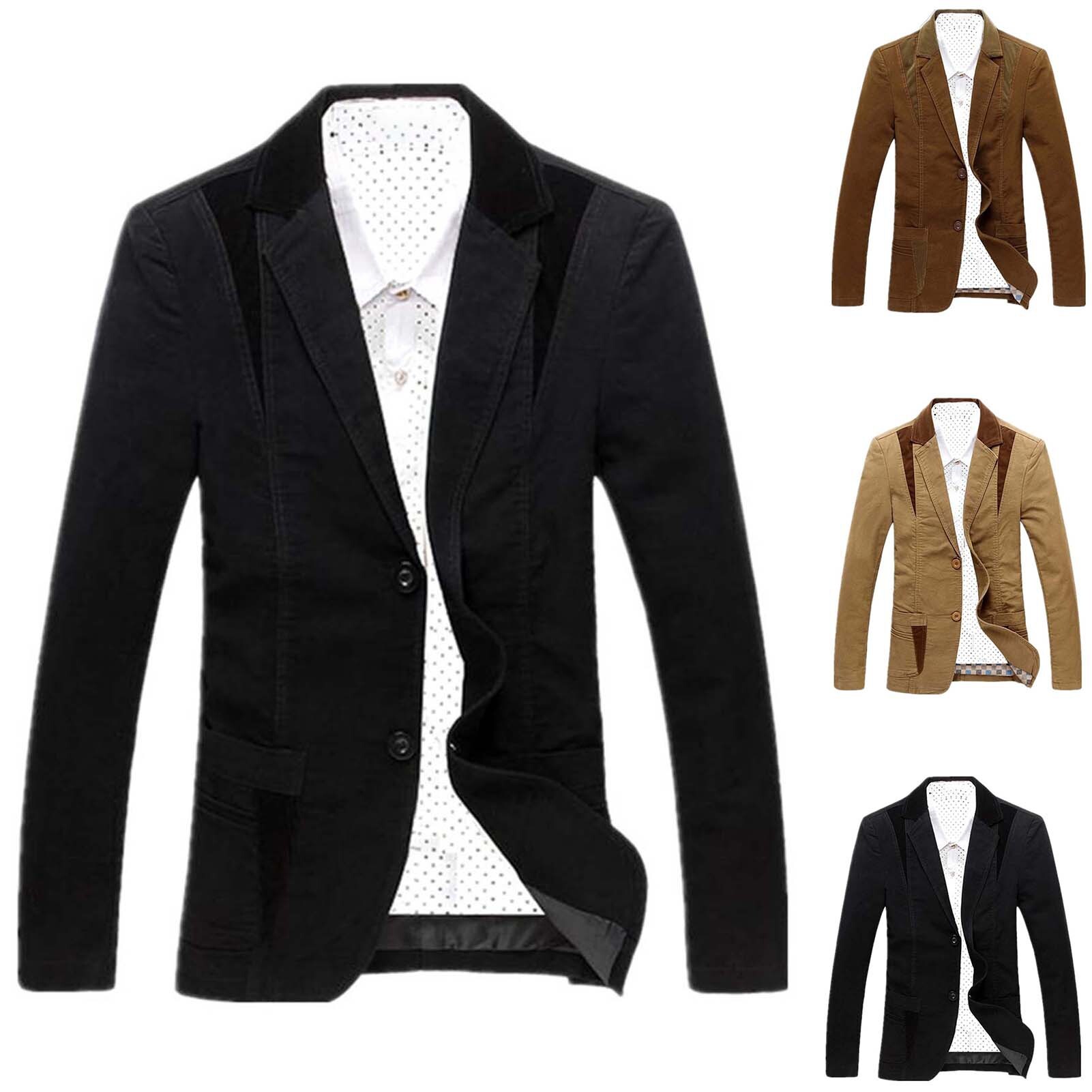 Men Blazer Color Block Single Breasted Autumn Winter Slim Pockets Suit Coat for Office