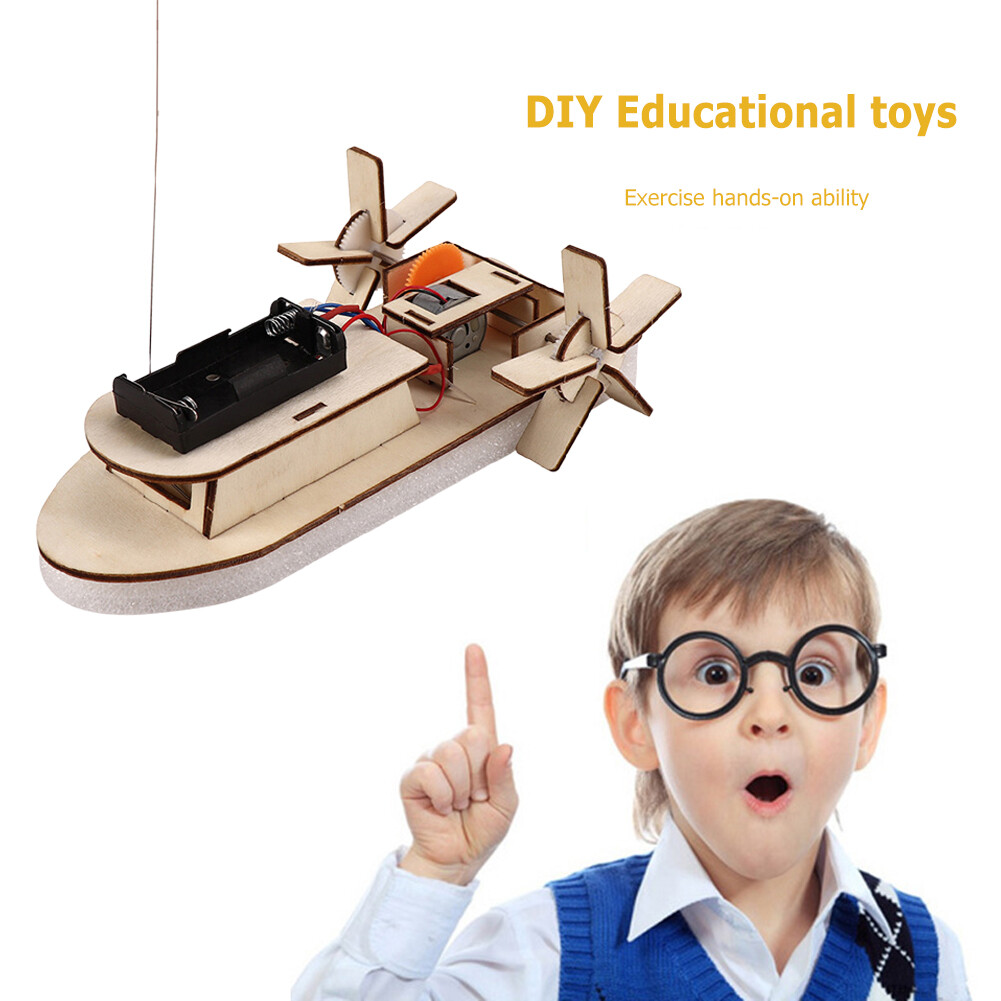 DIY Paddle Wheel Ship Model Kids Students Remote Control Assembling Toys