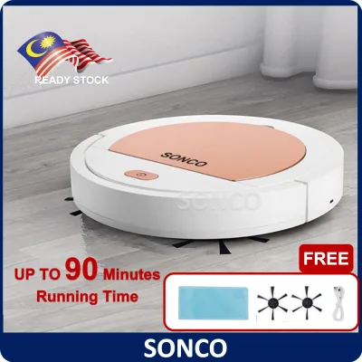 [READY STOCK] SONCO Dual Motor 1800pa Strong Suction Robot 6.5cm Slim Vacuum Cleaner Battery 1200mah Low Noise Smart Sweeping Robot Wet and Dry Sweeping Vacuum Cleaner 3 IN 1 Smart Robot Vacuum Cleaner Robot Vakum Sweeping Sweep Mop Vacuum Home Mopping