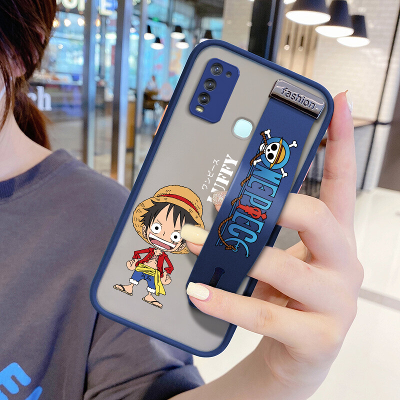UCUC Phone case For Vivo Y50 Y30 Y30I case Anime Case Luffy Cover(With Wristband) Cartoons Shockproof Frosted Back Full Lens Protection Phone Cover Case Vivoy30i