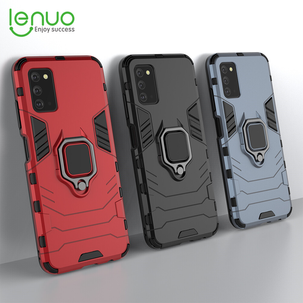 Lenuo for Samsung Galaxy A10s Case - Silicone TPU and Hard PC Dual Layer Heavy Duty Shockproof Metal Ring Holder Cover Phone Casing