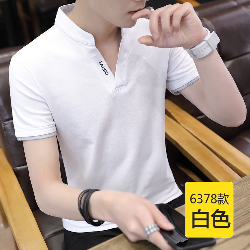 Men's T-shirt 2023 Summer New Men's Short-sleeved T-shirt Trend Large Standing Collar Polo Shirt V-neck Half-sleeved T-shirt Bottom Shirt