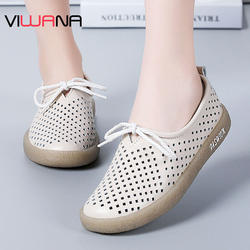 VIWANA Women Flats White Shoes Korean Style Genuine Leather Loafers For Women Casual Slip On Shoes Flats Ladies Soft Sole Women Shoes