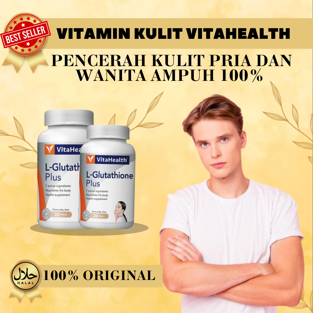 VitaHealth L-Glutathione Plus- Pencerah Badan VitaHealth L- Glutathione  Plus tambahan Vitamin C Glowing pemutihan kulit lulus kkm original  Glutathion Best Glutathione Supplements - Lazada