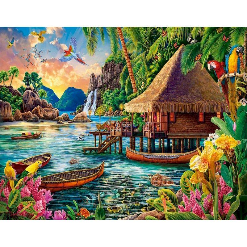 RUOPOTY Modern Picture Painting By Numbers With Frame Lake Landscape Acrylic Paint By Numbers Handicrafts For Home Decors