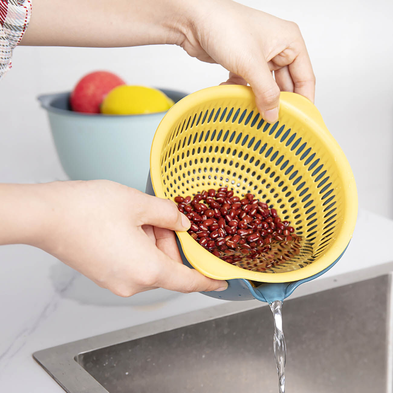 CNMF Double-layer Hollow Vegetable Washing Basket Vegetable Drain Sieve Kitchen Fruit Storage Basket Drain Basket