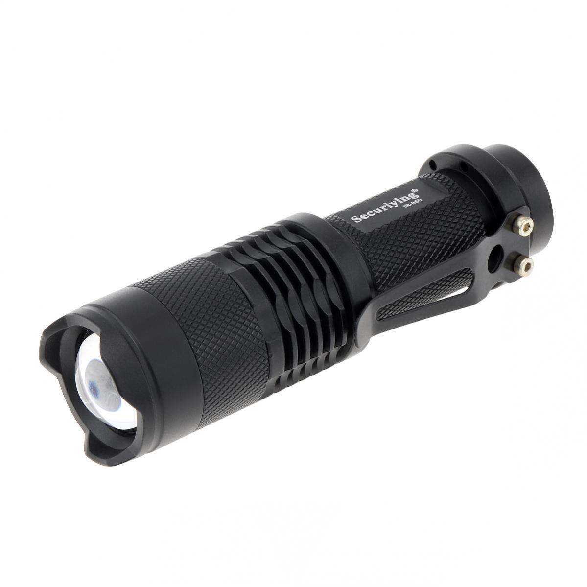 Sk68 flashlight zoomable focus 850nm led use 14500 / aa battery with clip pocket