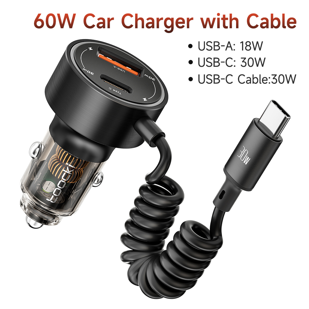 Toocki 60w usb c car charger aluminum alloy car charger qc4.0 pd3.0 5a fast charing type c car phone charger pd30w for iphone 14 13 samsung xiaomi huawei