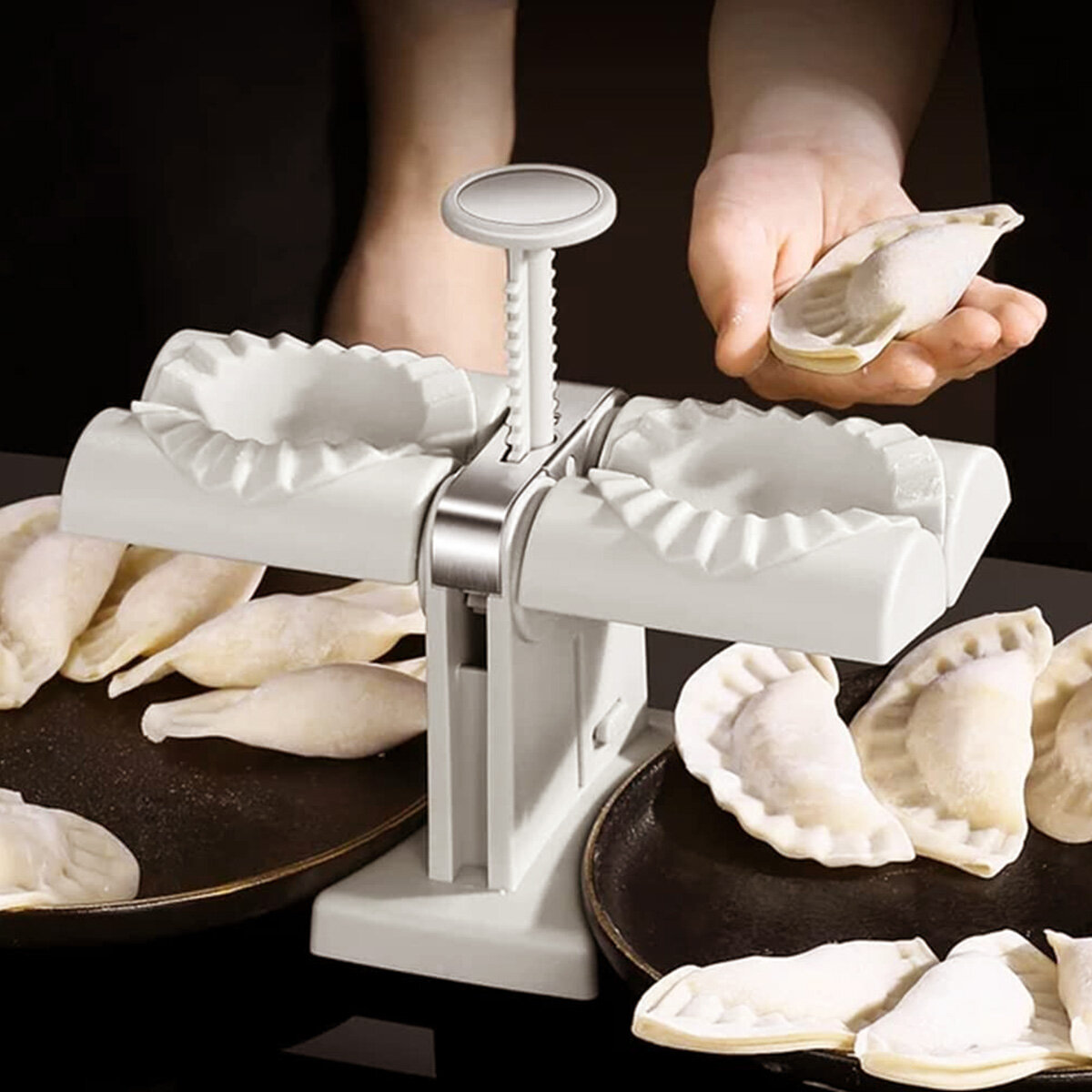 Double Head Automatic Dumpling Maker Stainless Steel Household Dumpling Machine Manual Dumpling Maker Mould Dumpling Maker for Beginner Dumpling Maker for Kitchen