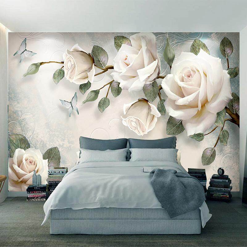 3D Wallpaper Vinyl Wall Sticker European White Flowers Oil Paintings Wall Mural Living Room Bedroom Luxury Decor Wall paper