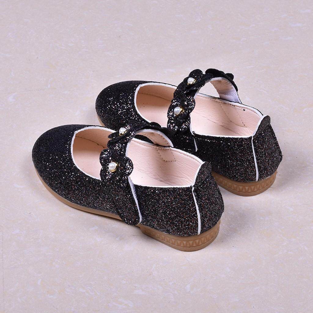 Children Kids Baby Girls Solid Flower Bling Student Single Dance Princess Shoes