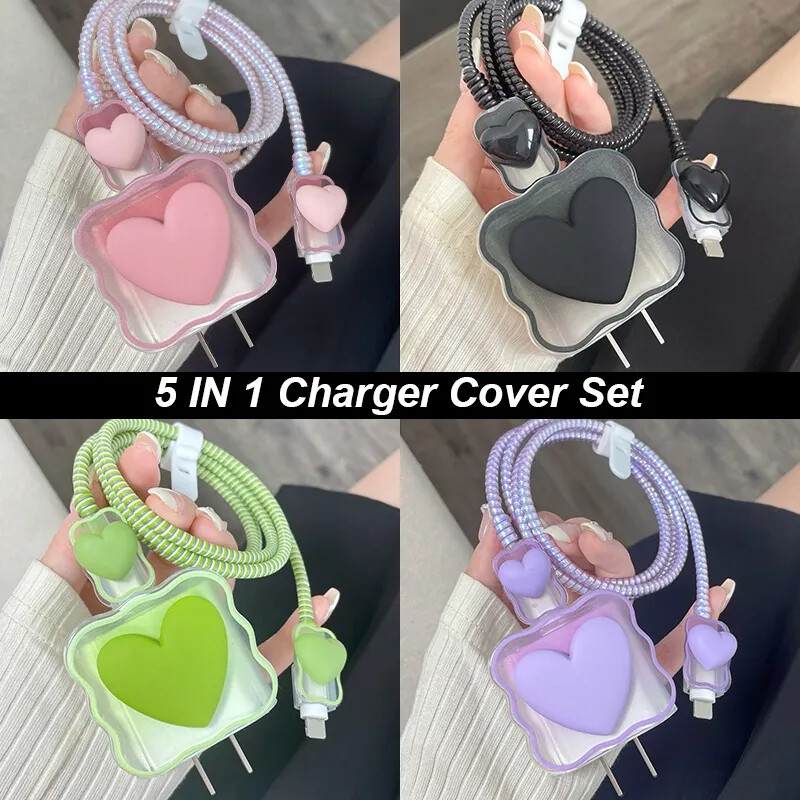 Love Charger Set Cable Protectors Set For IPhone 11 Charging Protector USB Data Cable Line Protection Spiral Cable Protector