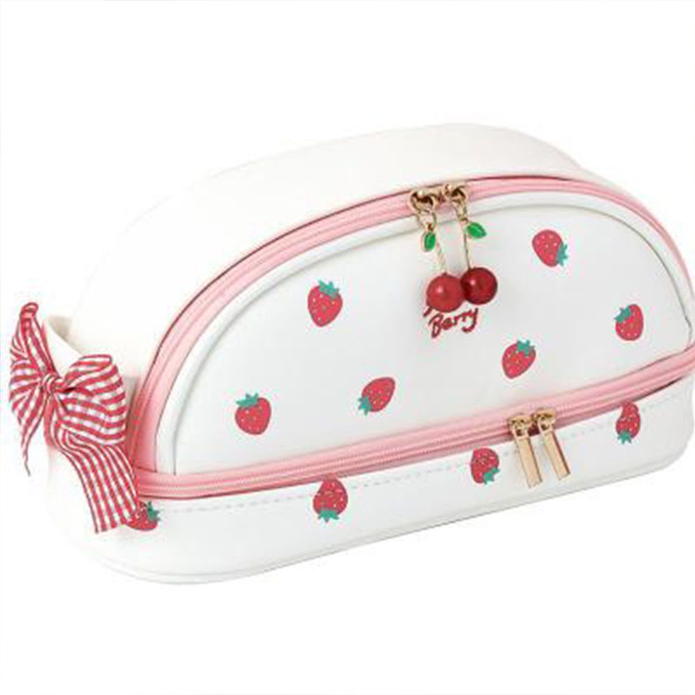 MMLUCK Portable PU Large Capacity Strawberry Double-Layer School Supplies Student Stationery Pencil Cases Pencil Pouch Pencil Bag
