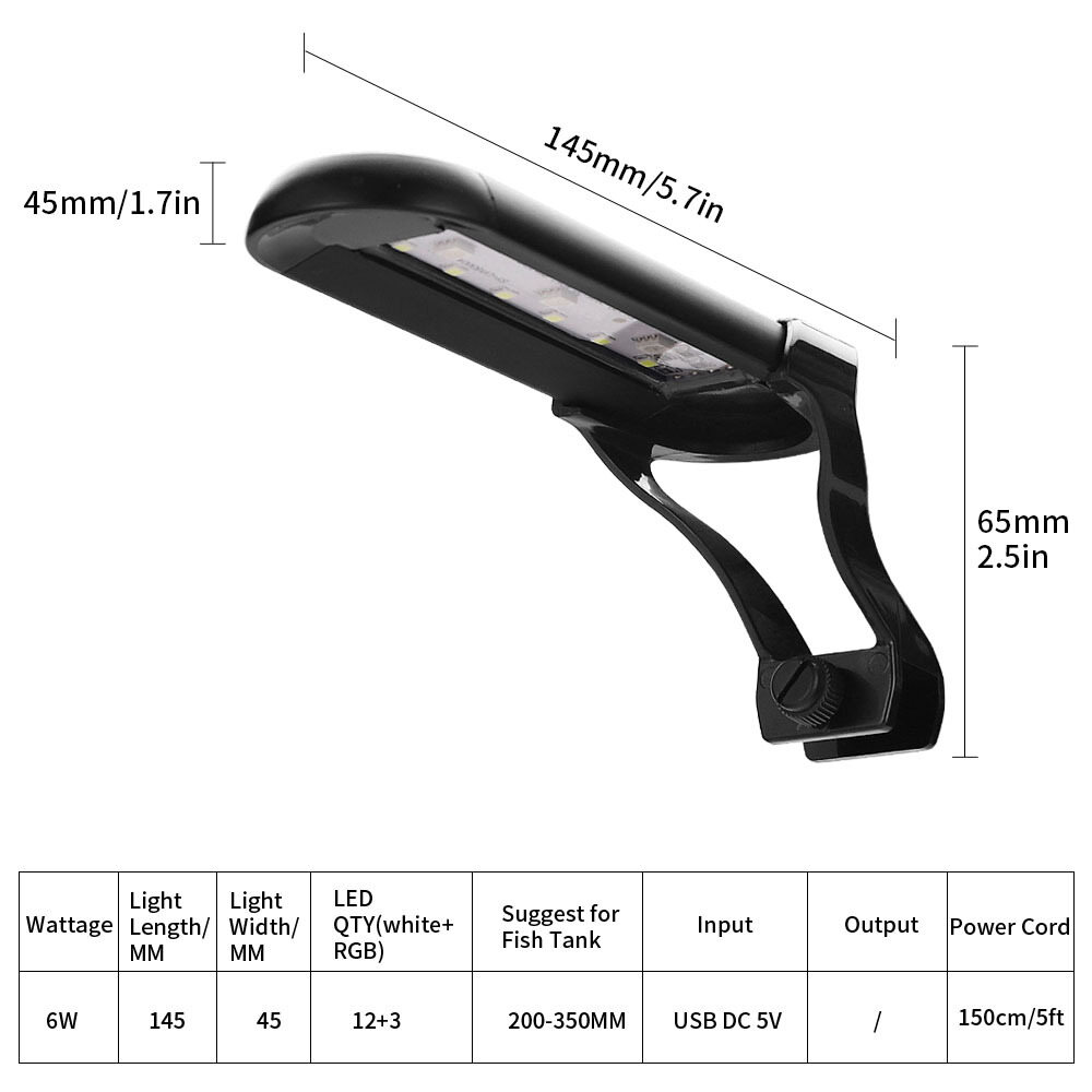 Emango 145Mm/5.7In Multifunctional Aquarium Led Cooling Clip Light 14 Modes Of Light Colors High Brightness