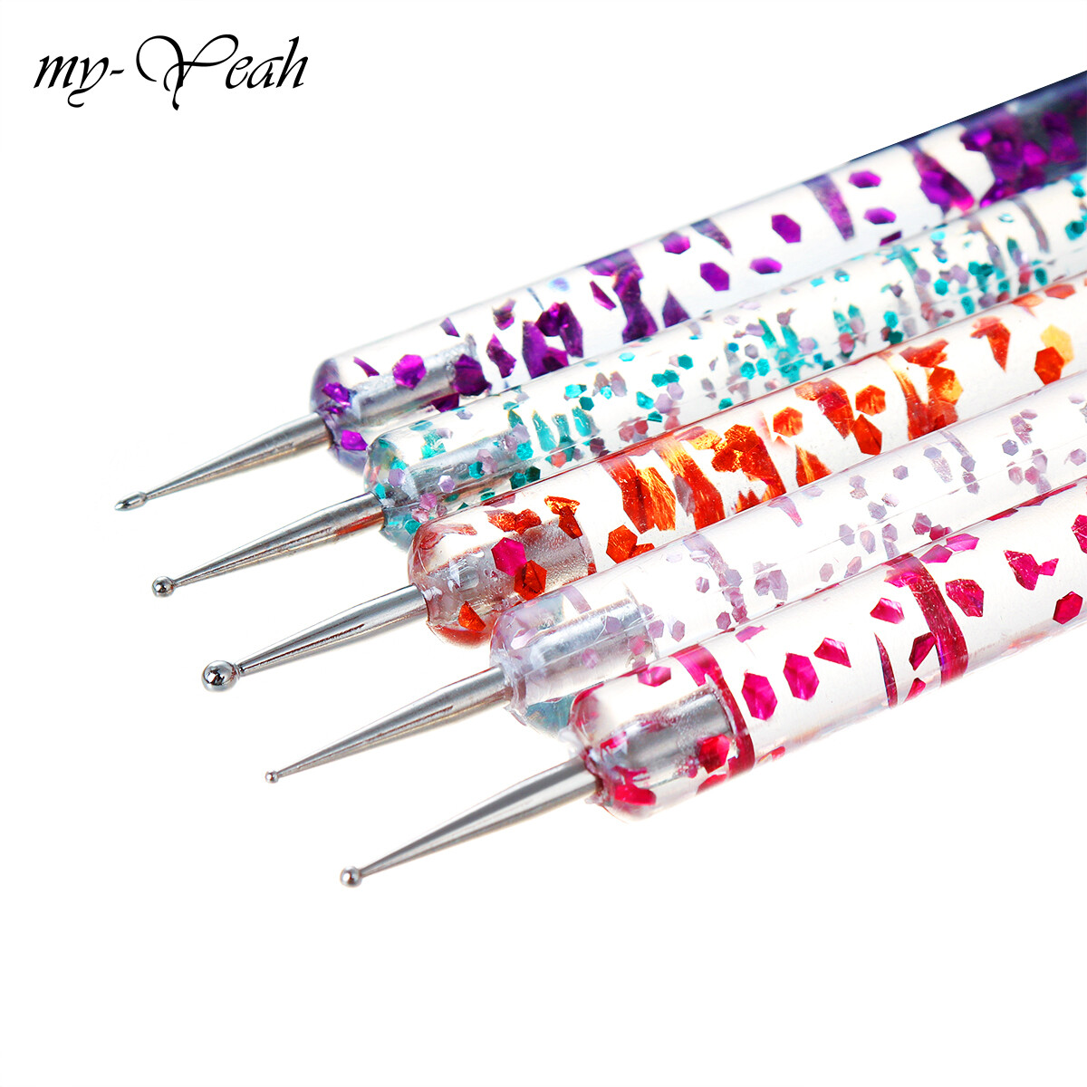 Myyeah 5 Cái/bộ Kép Cấp Nghệ Thuật Móng Tay Rhinetstone Hạt Bút Vẽ Chấm, Tay Cầm Kim Sa Dụng Cụ Làm Móng Nghệ Thuật Trang Trí Móng Tay