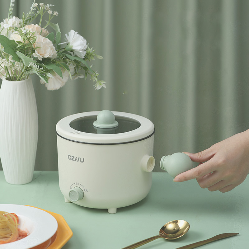XiaoZhubangchu Nồi Nấu Ăn Đa Năng Nhỏ Cho Sinh Viên Ký Túc Xá Nồi Nấu Ăn Bằng Điện Tay Cầm Tròn Nồi Lẩu Chống Dính Làm Nóng Bằng Điện Chiên Rán Màu Đỏ