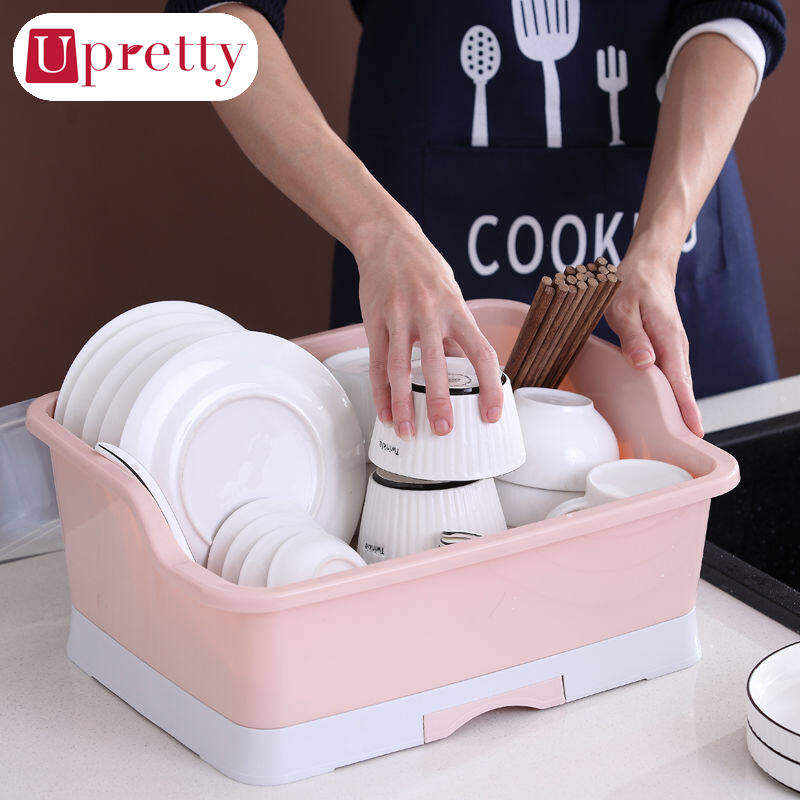 Upretty Giá Để Bát Thoát Nước Nhà Bếp Bằng Nhựa Có Nắp Đậy Hộp Đựng Bát Đĩa Đặt Trong Tủ Chén Bằng Nhựa Giá Phơi Khô