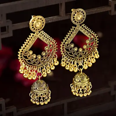 Flower Tassel Traditional Indian Hollow Out Gold and Silver Color Fashion Accessories Ear Studs Dangle Drop Earrings Jewelry