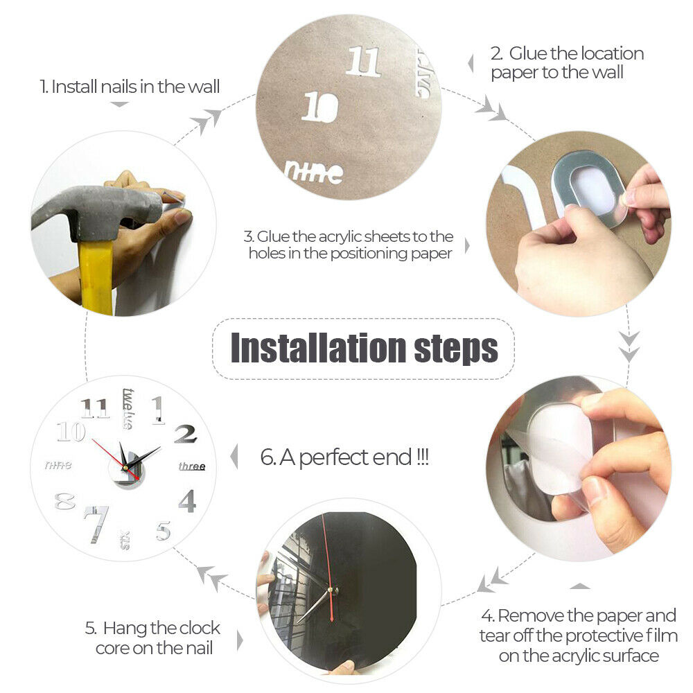 40*40Cm Miếng Dán Tường Đồng Hồ Số Lớn Mặt Gương 3D Tự Làm, Trang Trí Nội Thất Hiện Đại Đề Can Dán Tường Bằng Nhựa Vinyl Có Thể Tháo Rời