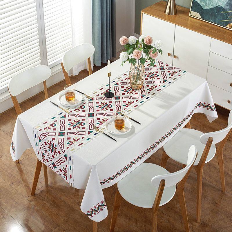 Lovehome Exquisite Print Tablecloth 2 4 6 8-Seater Rectangular Dining Table Cloth Waterproof Oilproof PVC Table Cover